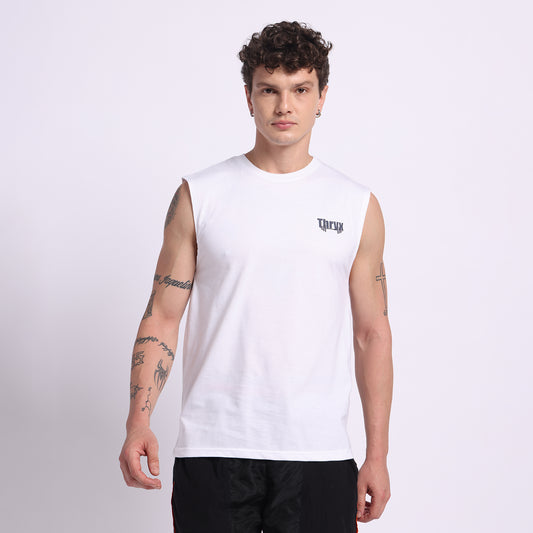 THRYX White Oversized Tank – Premium Gym Wear