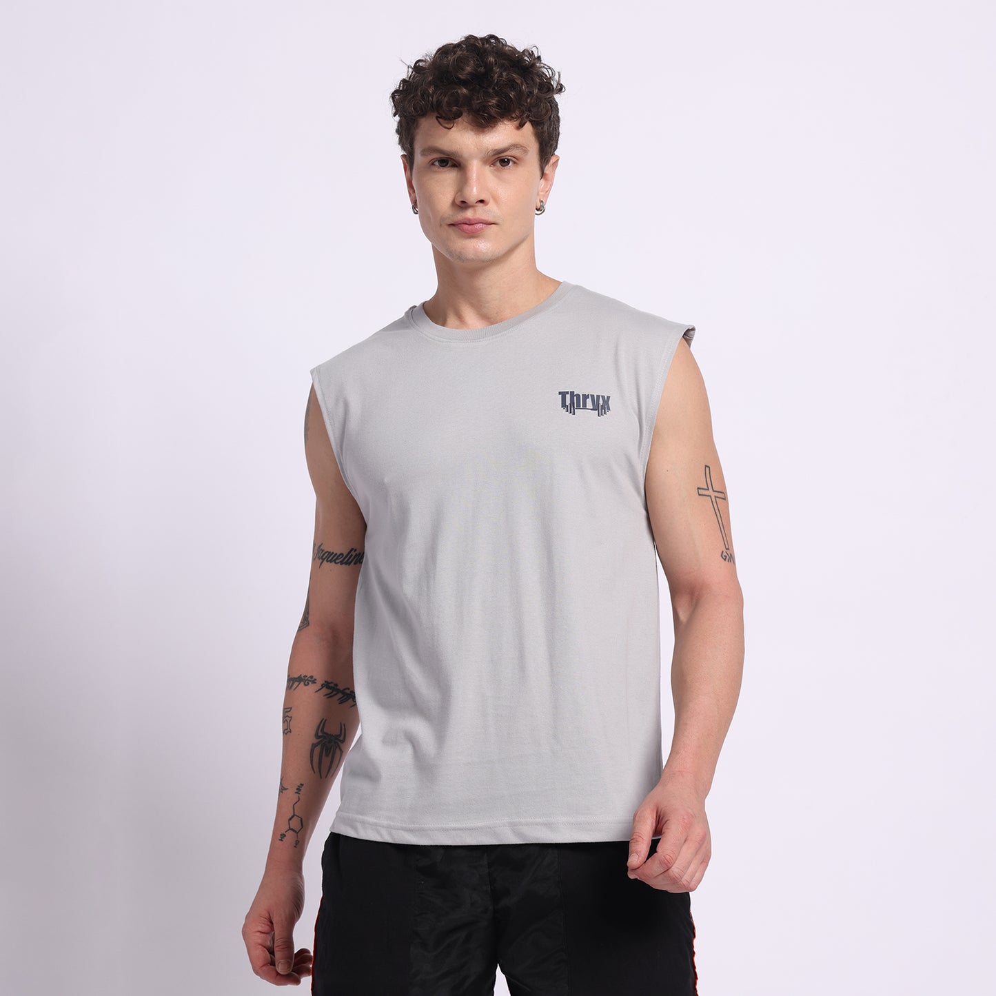 THRYX Grey Oversized Tank – Premium Gym Wear