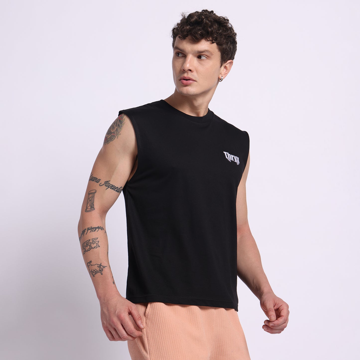 THRYX Black Oversized Tank – Premium Gym Wear