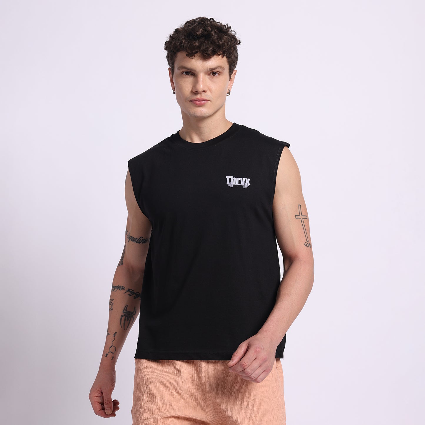 THRYX Black Oversized Tank – Premium Gym Wear