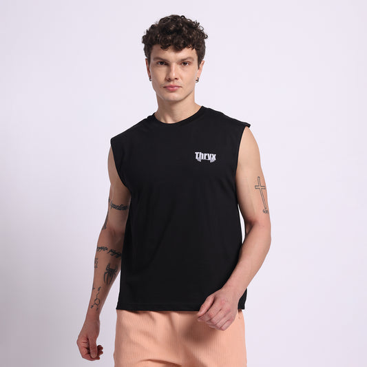 THRYX Black Oversized Tank – Premium Gym Wear